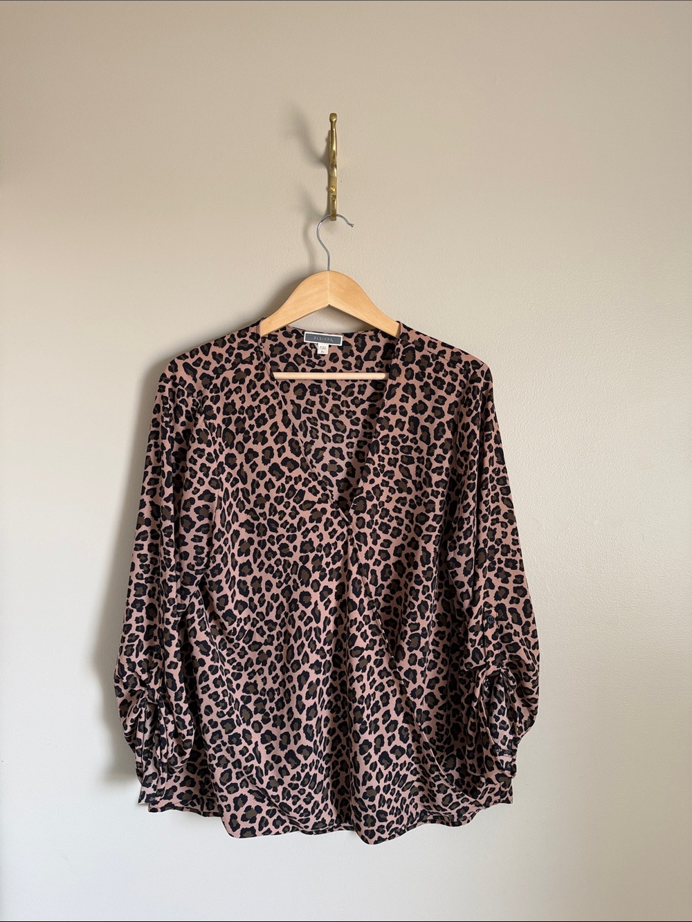 Pleione Leopard Print V-Neck Blouse - Taupe & Black